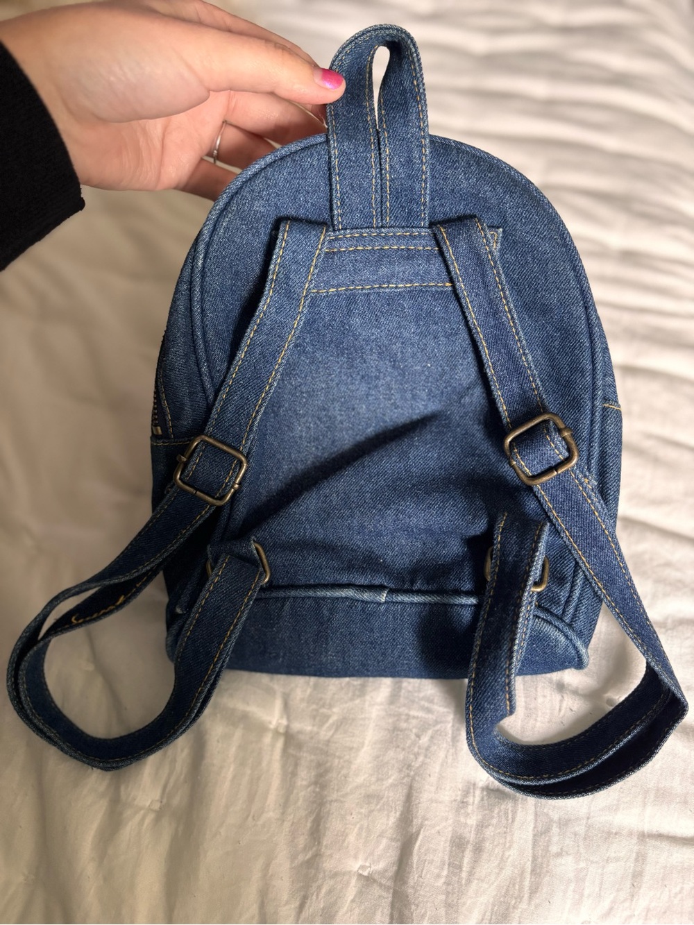 Handmade Blue denim mini backpack - Picture 2 of 4